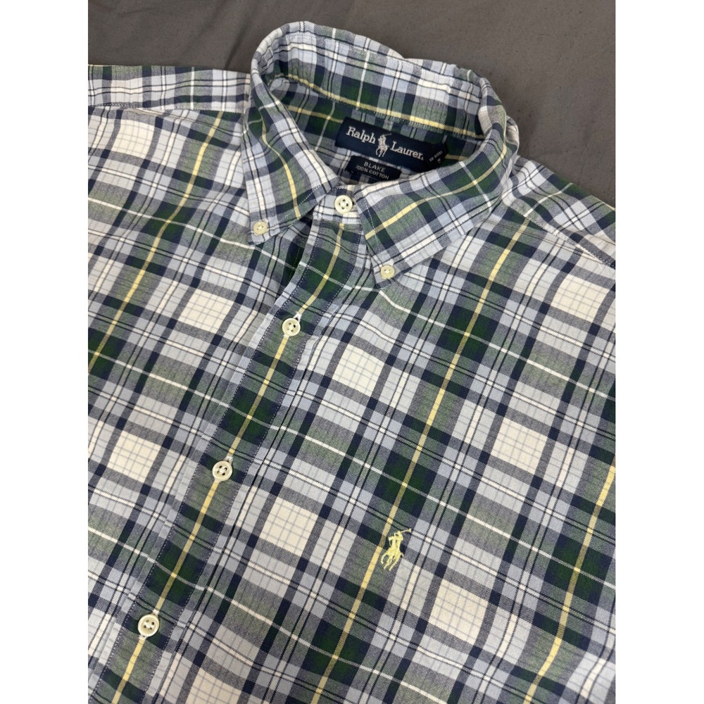 Ralph Lauren Blake Mens Large‎ Green Blue Plaid Short Sleeve Button Down Shirt
